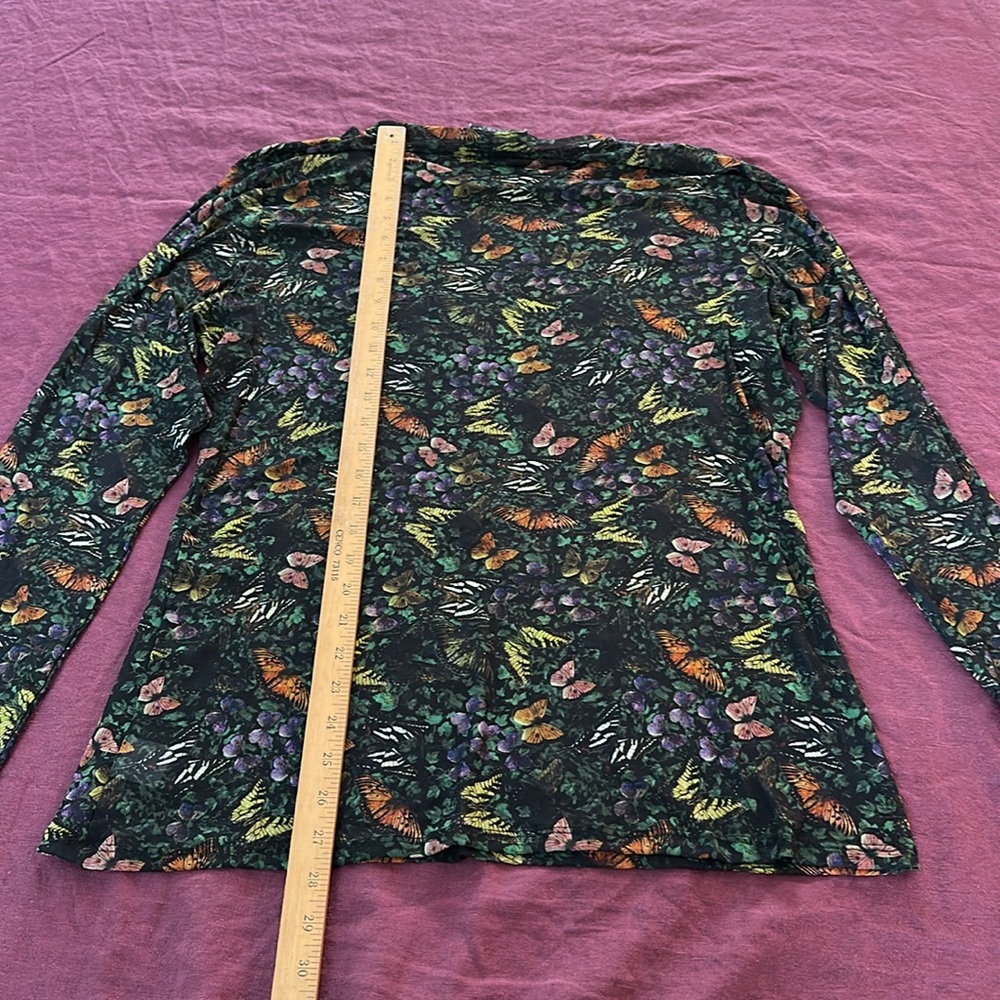 Johnny Was XXL Black Multicolor Butterfly Floral MESH long sleeve tee top - Picture 6 of 7